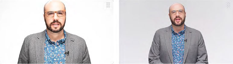 Left: AI-generated video avatar; Right: Human actor in video